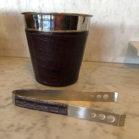 BILTMORE Leather Wrapped Ice Bucket with Ice Tongs Set - Picture 8 of 13